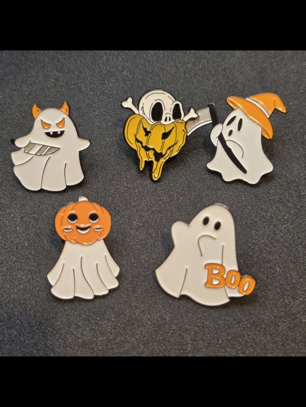 Halloween Ghost & Pumpkin Enamel Pins Set - White & Orange